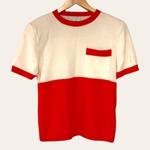ST. JOHN Vintage Red & White Short Sleeve Crew Neck Sweater